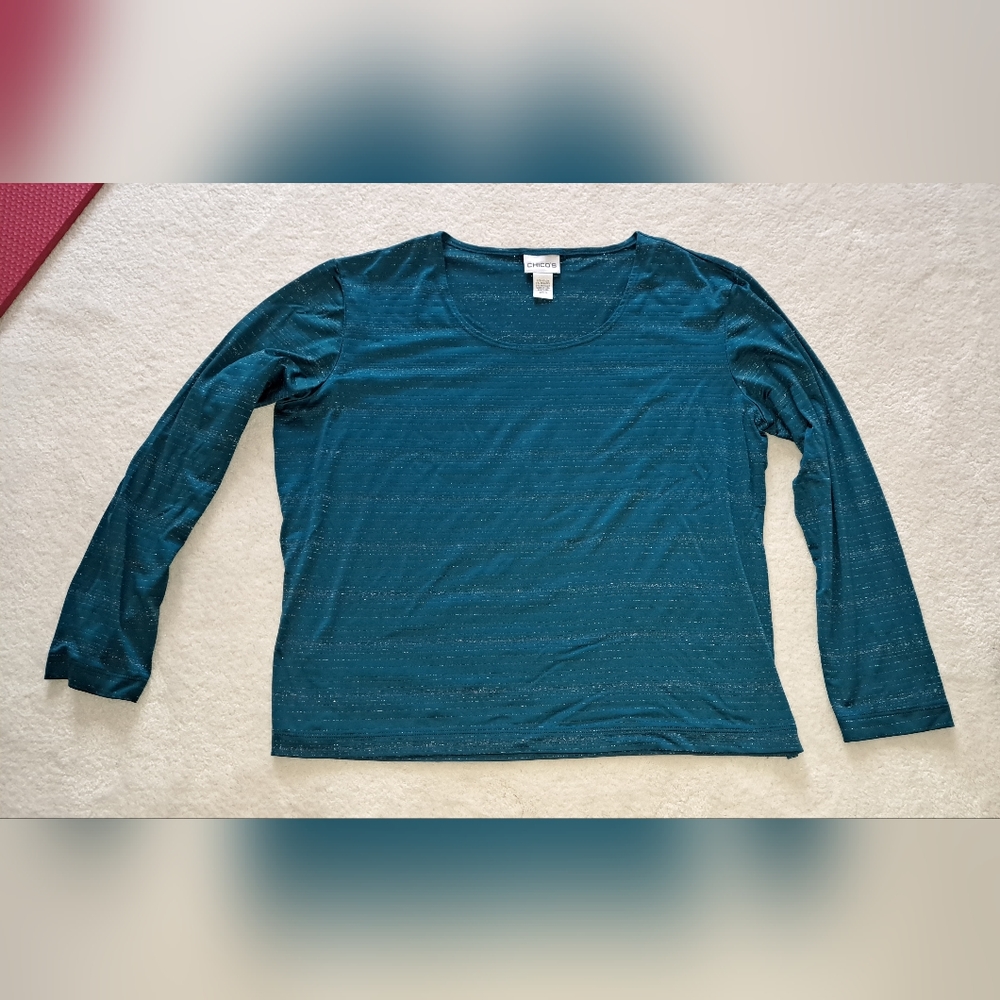 Chico's Long sleeve Traveller shirt with Silver Sparkle in the Stripe
